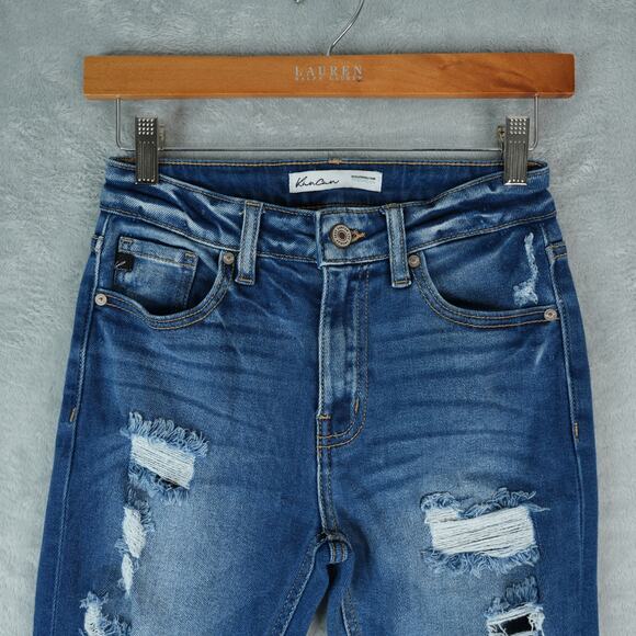 KanCan Skinny Jeans Womens 25 Blue High Rise Medium Backed Destructed Distressed - Picture 3 of 11